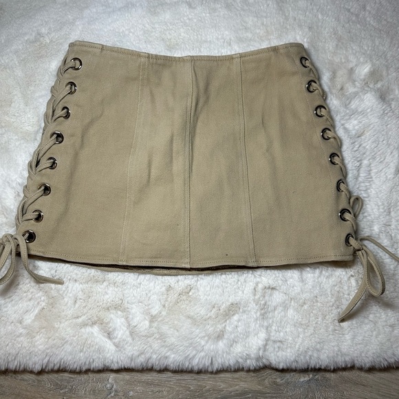 french kiss Dresses & Skirts - Tan Cream Tie Front Pencil Skirt Mini